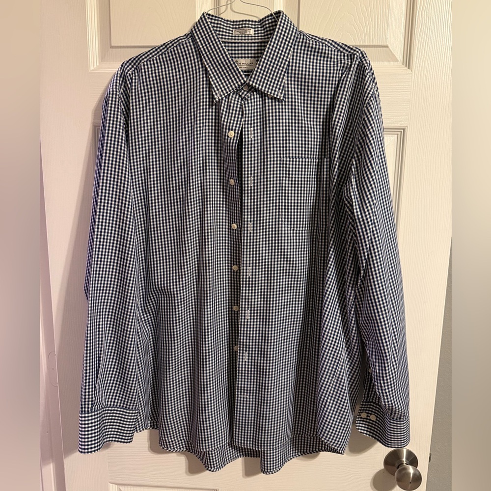 Peter Millar Crown Soft Button-Down Shirt, Navy/White Check, XXL, EUC